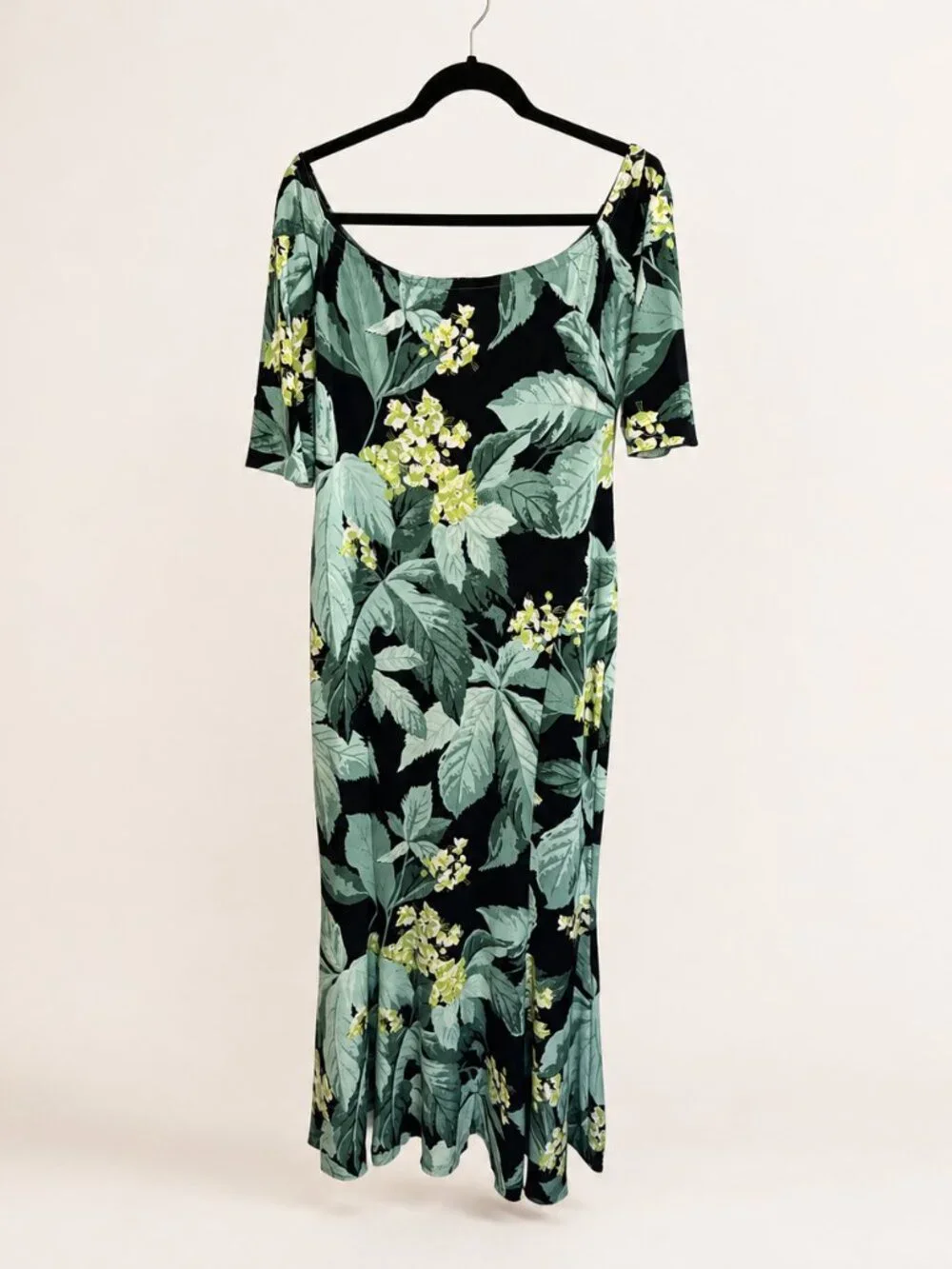 Norma Kamali Off Shoulder Fishtail Gown Floral Maxi Dress L/40